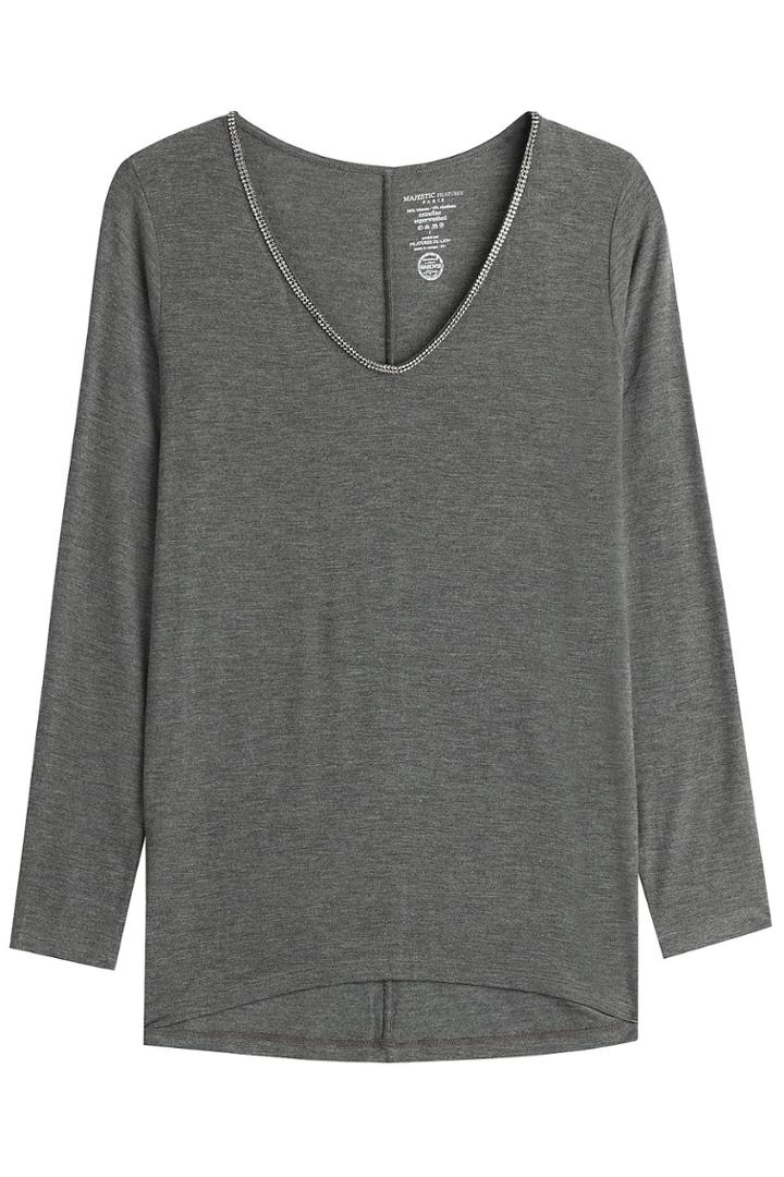 Majestic Majestic Embellished Jersey Top - None