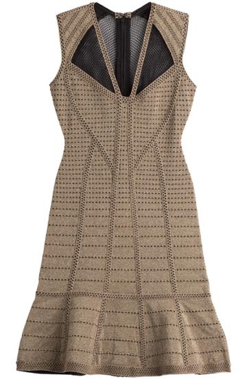 Herv L Ger Metallic Bandage Dress With Mesh Inserts