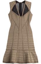 Herv L Ger Metallic Bandage Dress With Mesh Inserts