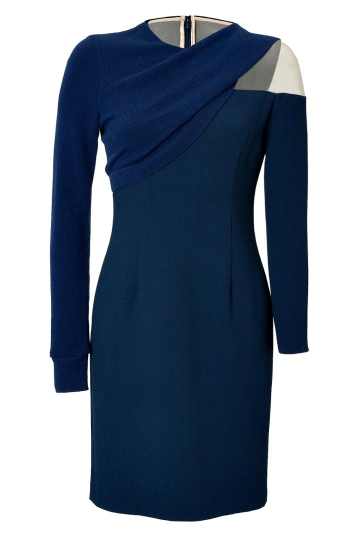 Marios Schwab Marios Schwab Knit Crepe Long Sleeve Dress - Blue