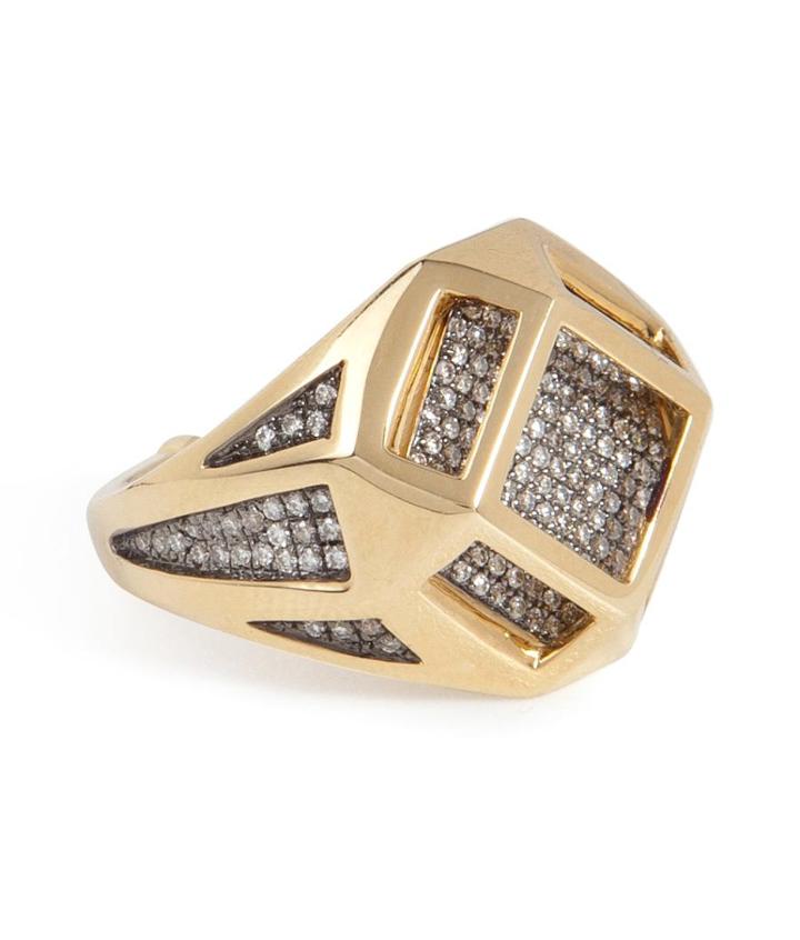 Noor Fares 18kt Gold Cube Cage Ring With Diamonds