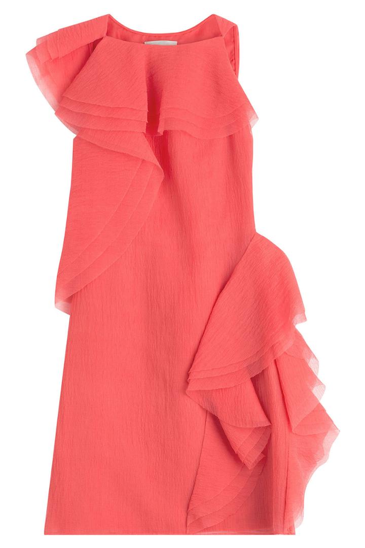 Jason Wu Jason Wu Crepe Organza Sleeveless Dress With Asymmetrical Ruffles