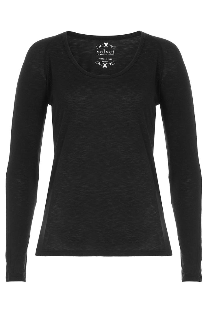 Velvet Velvet Long Sleeved Top With Cotton - Black