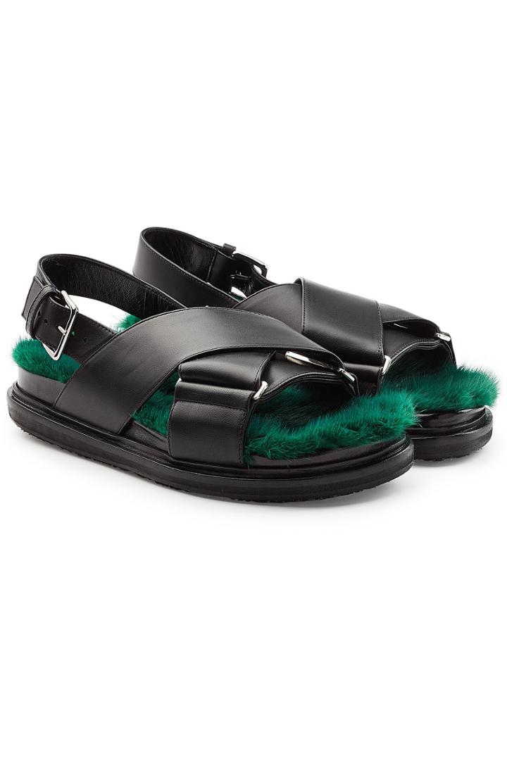 Marni Marni Leather Fusbett Sandals With Mink Fur Insole