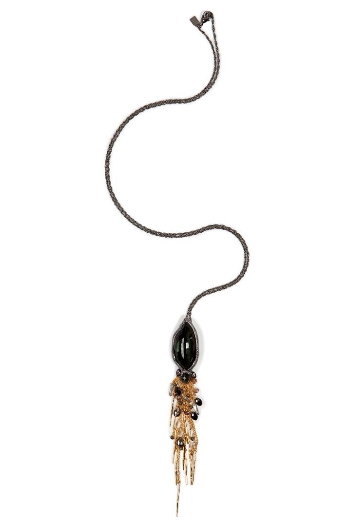 Alexis Bittar Alexis Bittar Ruthenium With Gold-toned Tassel Pendant Necklace - Silver
