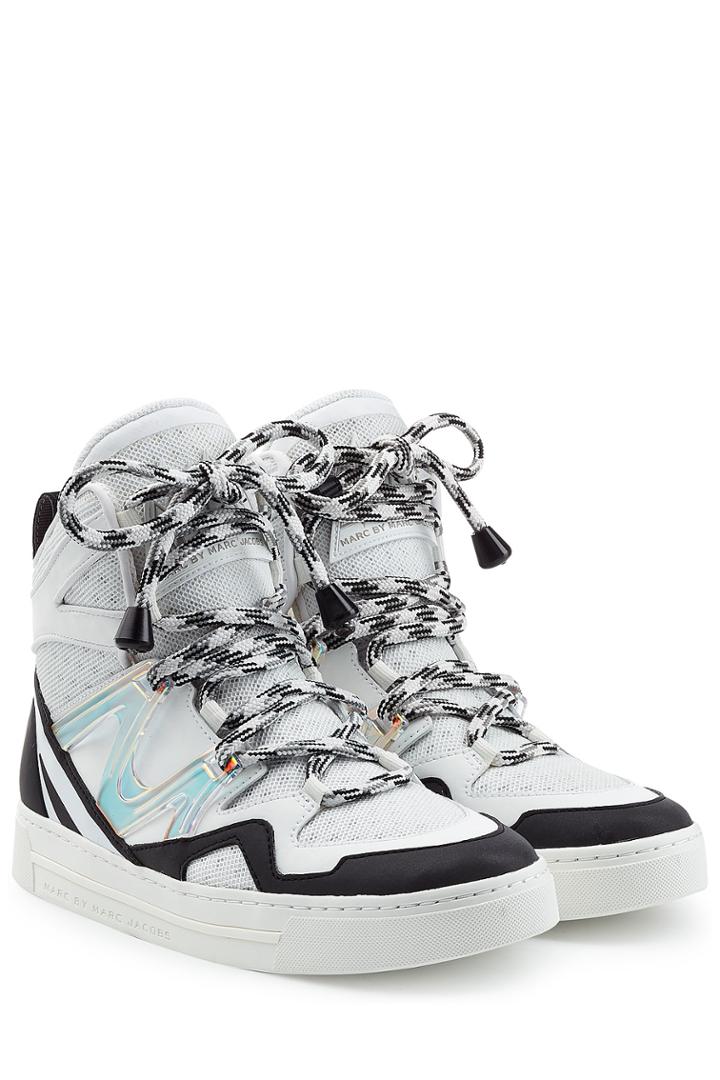 Marc By Marc Jacobs Marc By Marc Jacobs Wedge Sneakers With Metallic Leather And Mesh - White
