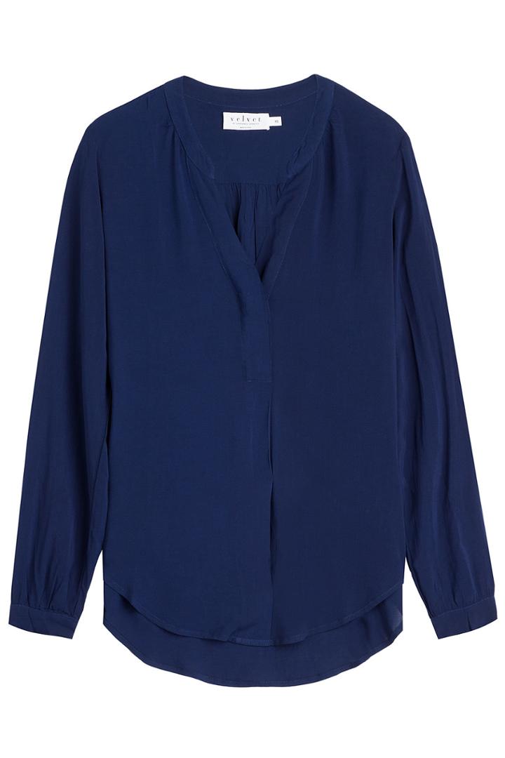 Velvet Velvet V Neck Blouse With Asymmetric Hem