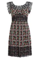 Anna Sui Anna Sui Printed Silk Dress With Lace Trim