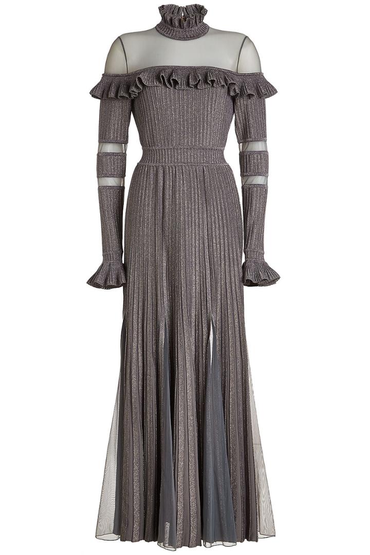Elie Saab Elie Saab Pleated Gown With Metallic Thread And Tulle