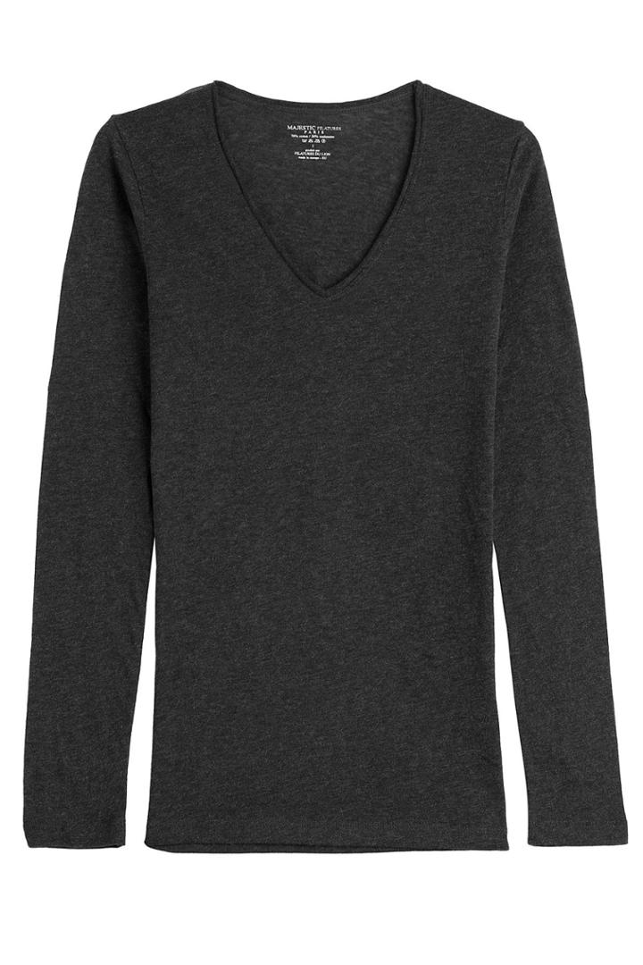 Majestic Majestic Cotton-cashmere Long-sleeved Top - Grey
