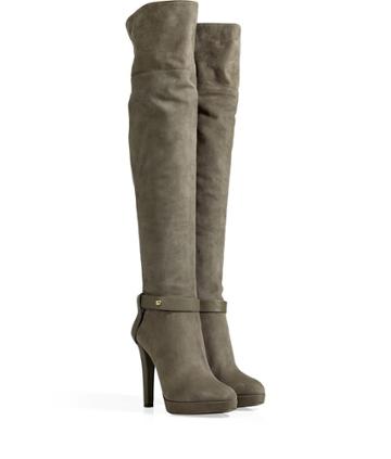 Sergio Rossi Suede Leather High Heel Boots In Stone Grey