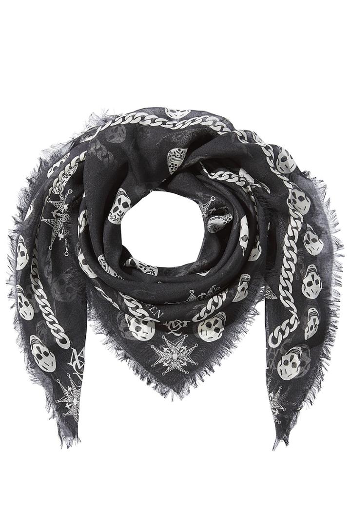Alexander Mcqueen Alexander Mcqueen Printed Scarf With Silk - Black