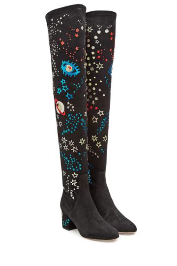 Valentino Valentino Embroidered Over-knee Suede Boots - Multicolor