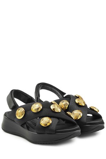 Burberry Prorsum Burberry Prorsum Fabric Sandals With Embellished Buttons - Black