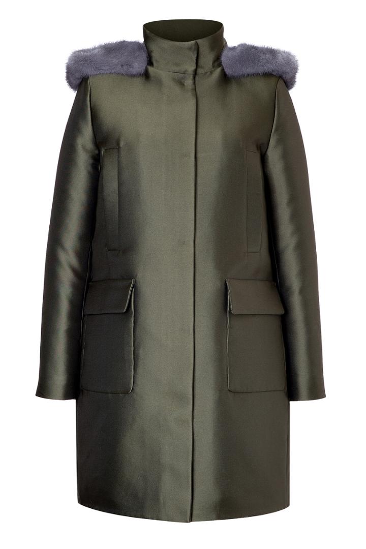 Valentino Valentino Scuba Coat With Mink Trimmed Hood - Green