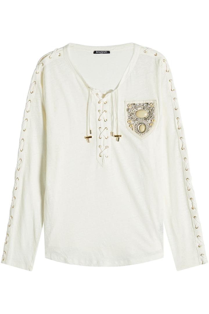 Balmain Balmain Cotton-linen Top With Embellishment