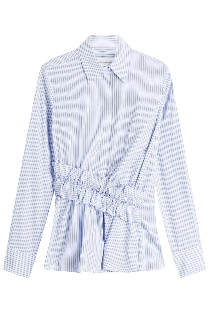 Victoria, Victoria Beckham Victoria, Victoria Beckham Striped Cotton Shirt With Diagonal Ruffle Waist - Stripes