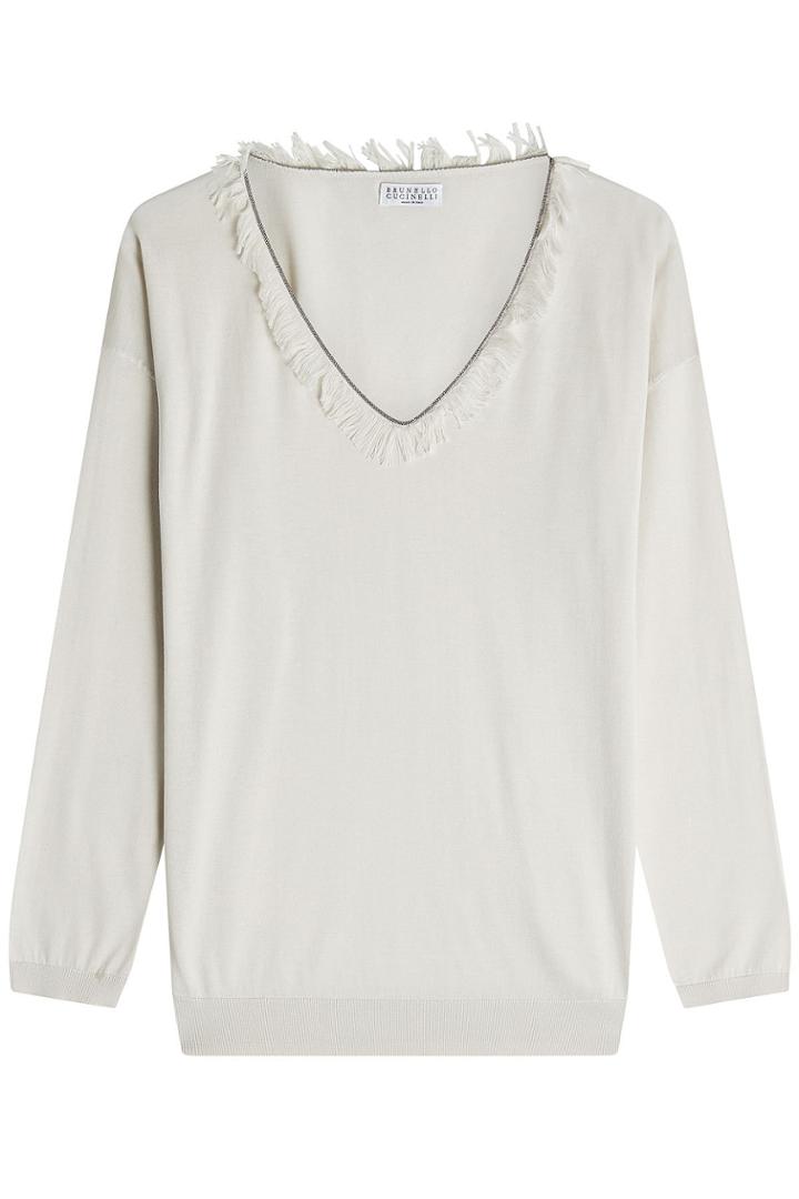 Brunello Cucinelli Brunello Cucinelli Cotton Pullover With Fringe Trim And Embellishment
