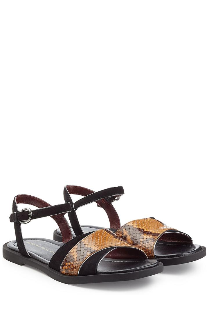 Marc By Marc Jacobs Marc By Marc Jacobs Embossed Leather And Suede Flat Sandals