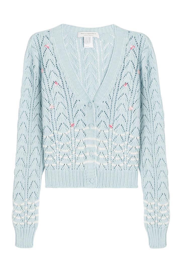 Philosophy Di Lorenzo Serafini Philosophy Di Lorenzo Serafini Embroidered Cotton Cardigan - Blue