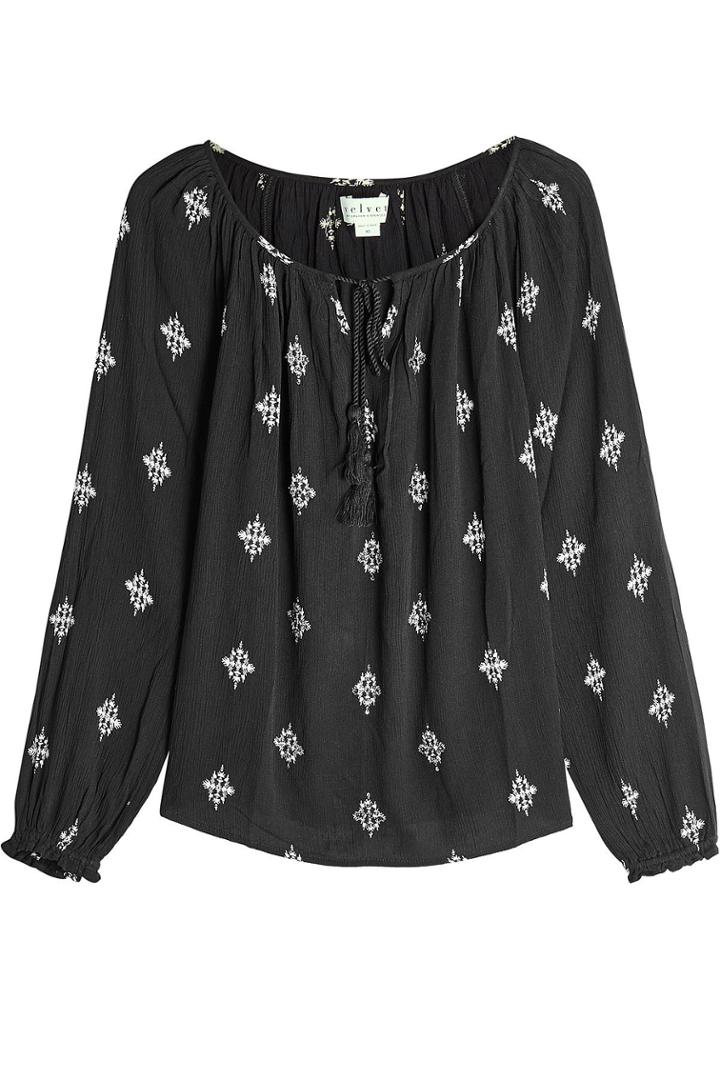 Velvet Velvet Printed Crepe Peasant Top
