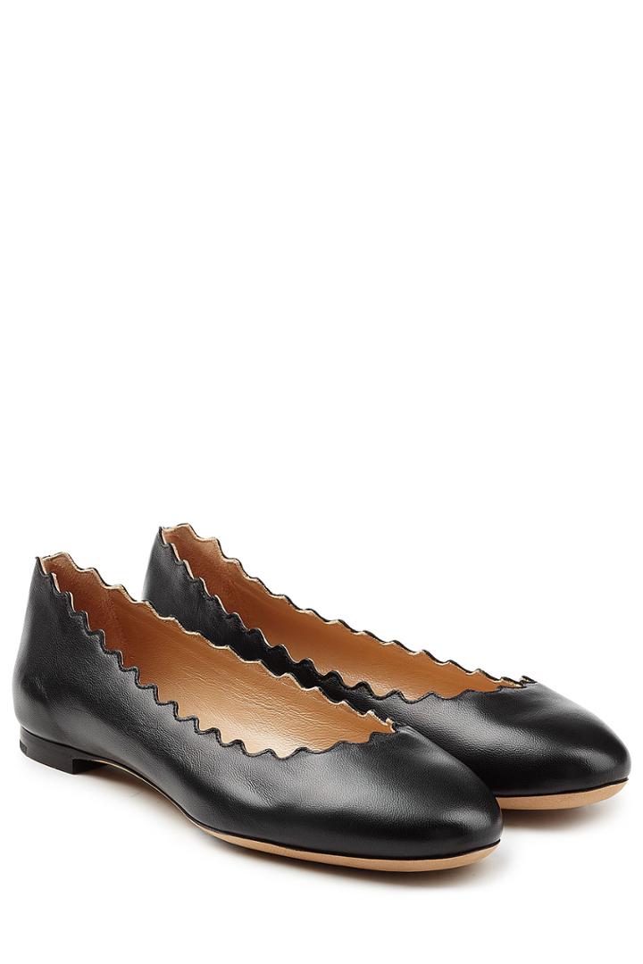 Chloé Chloé Leather Flats With Scalloped Trim - Black