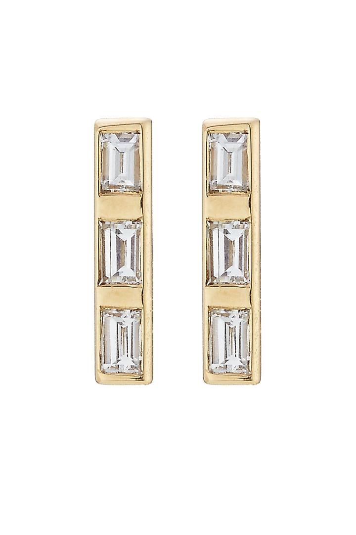 Ileana Makri Ileana Makri 18k Yellow Gold Baguette Earrings With White Diamonds