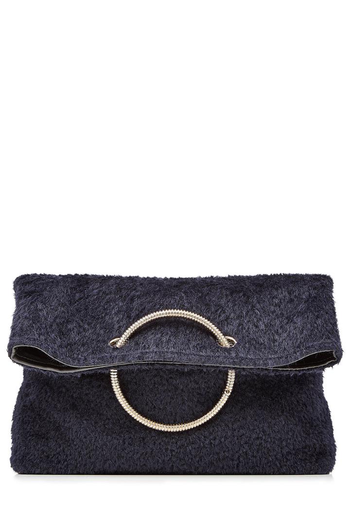 Victoria Beckham Victoria Beckham Spiral Clutch With Leather And Shearling - Blue