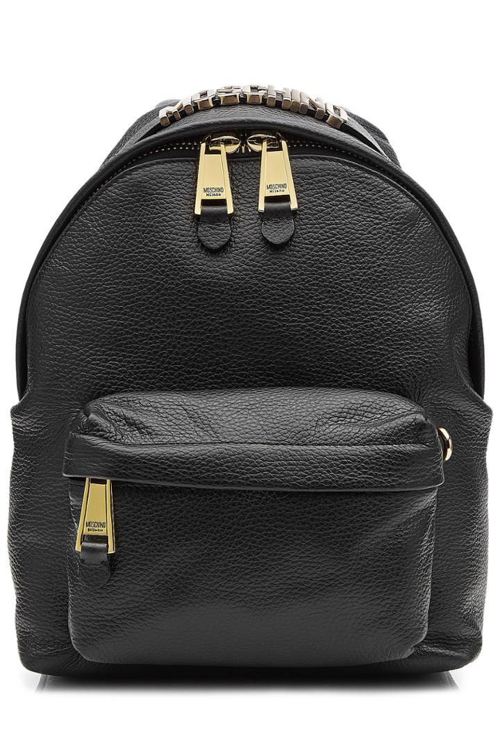 Moschino Moschino Leather Backpack With Gilded Logo Embellishment - Black