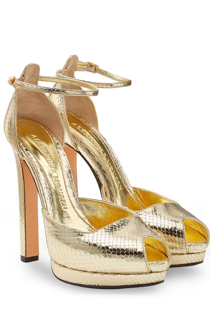 Alexander Mcqueen Alexander Mcqueen Metallic Leather Platform Sandals - Gold