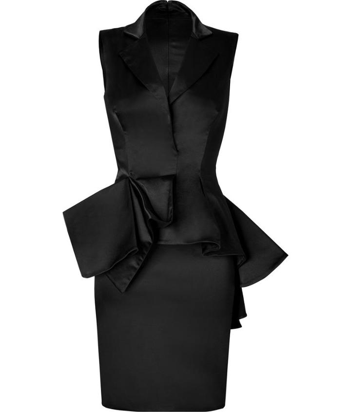 Marchesa Satin Dress With Peplum In Black | LookMazing