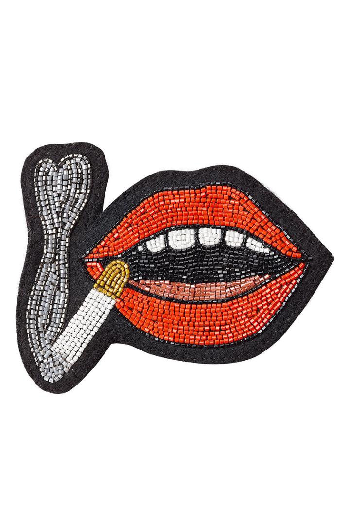 Olympia Le-tan Olympia Le-tan Beaded Lips And Cigarette Patch - Multicolor
