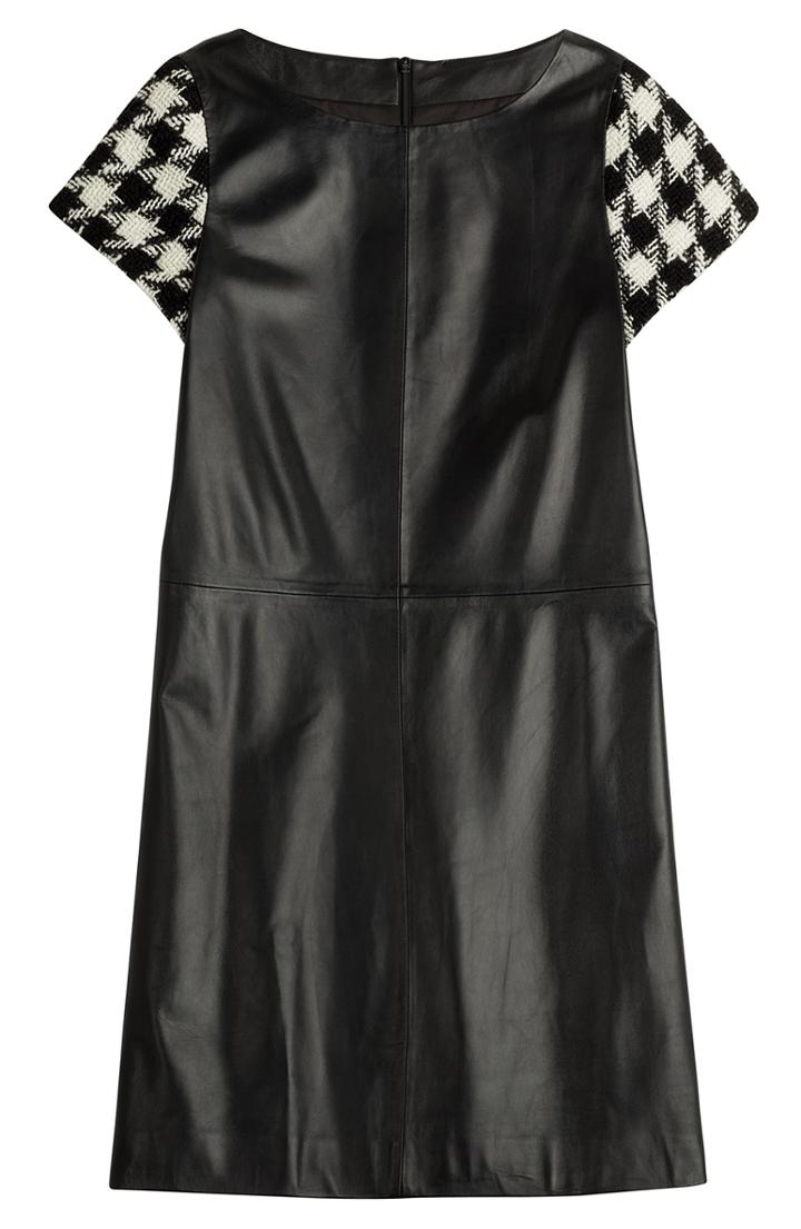 Boutique Moschino Leather Dress With Wool Sleeves