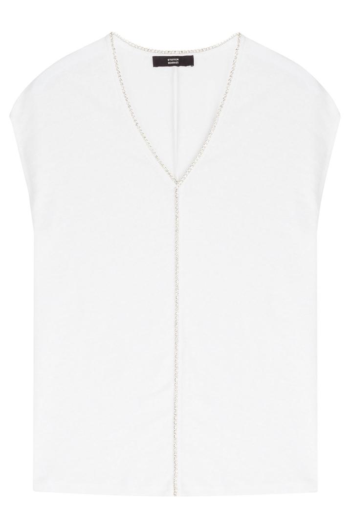 Steffen Schraut Steffen Schraut Jewel Embellished Knit Linen Shell - White