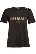 Balmain Balmain Printed Cotton T-shirt With Embossed Buttons