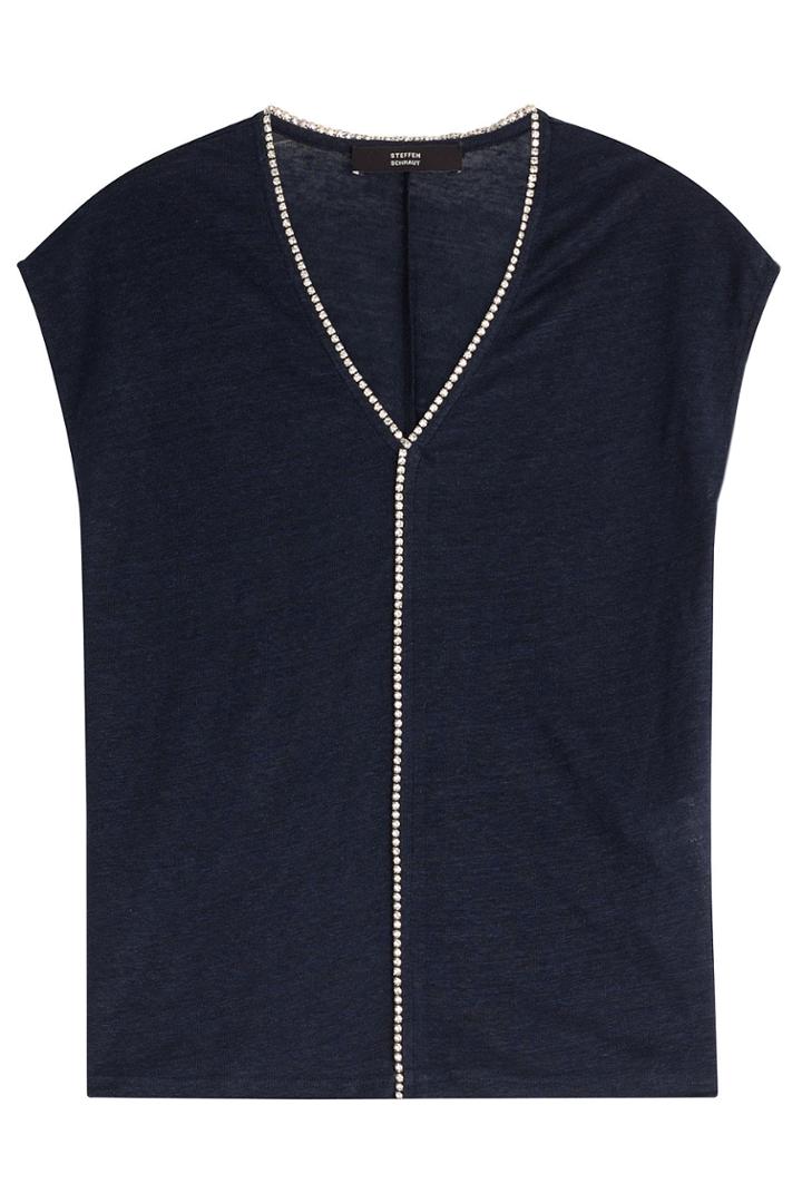 Steffen Schraut Steffen Schraut Jewel Embellished Knit Linen Shell - Blue