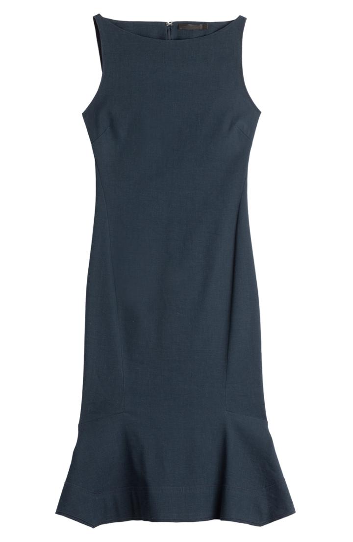 Donna Karan New York Linen Blend Dress With Ruffled Hem