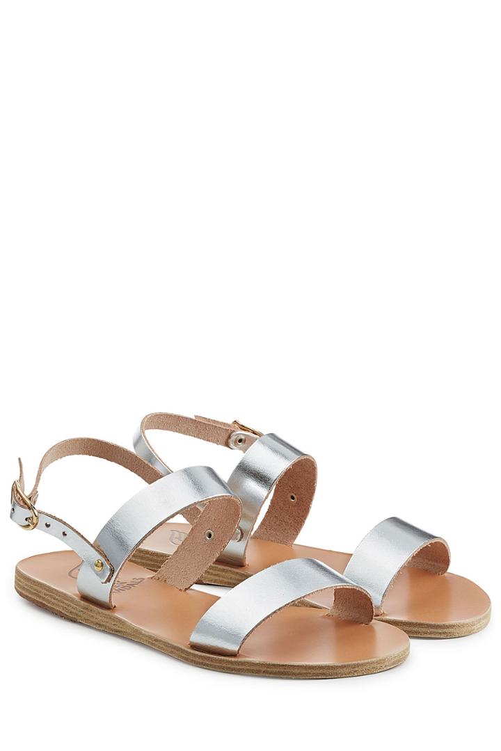 Ancient Greek Sandals Ancient Greek Sandals Metallic Leather Flat Sandals - Silver