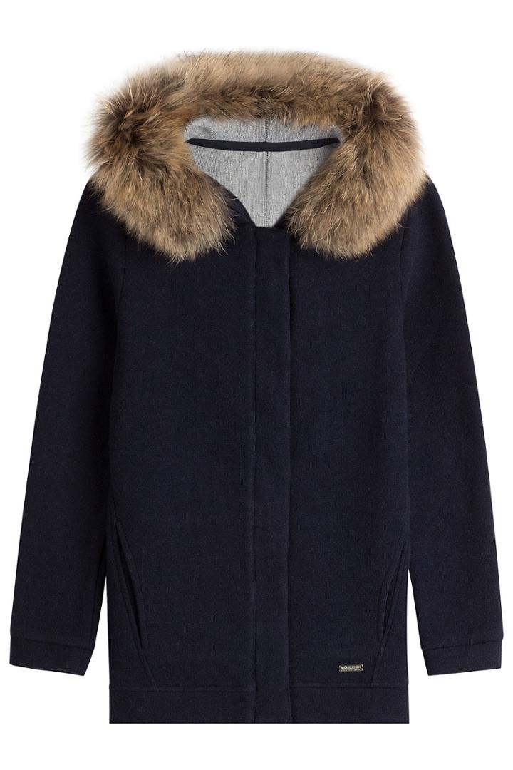 Woolrich Woolrich Cardigan With Wool And Cotton And A Fur-trimmed Hood - Blue
