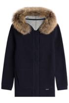 Woolrich Woolrich Cardigan With Wool And Cotton And A Fur-trimmed Hood - Blue