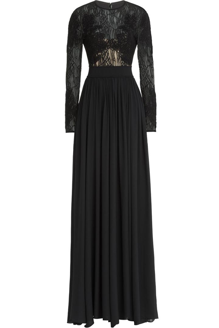 Elie Saab Elie Saab Embroidered Floor Length Gown With Lace And Silk - Black