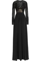 Elie Saab Elie Saab Embroidered Floor Length Gown With Lace And Silk - Black
