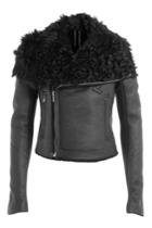 Rick Owens Rick Owens Asymmetric Leather Jacket With Shearling - Black