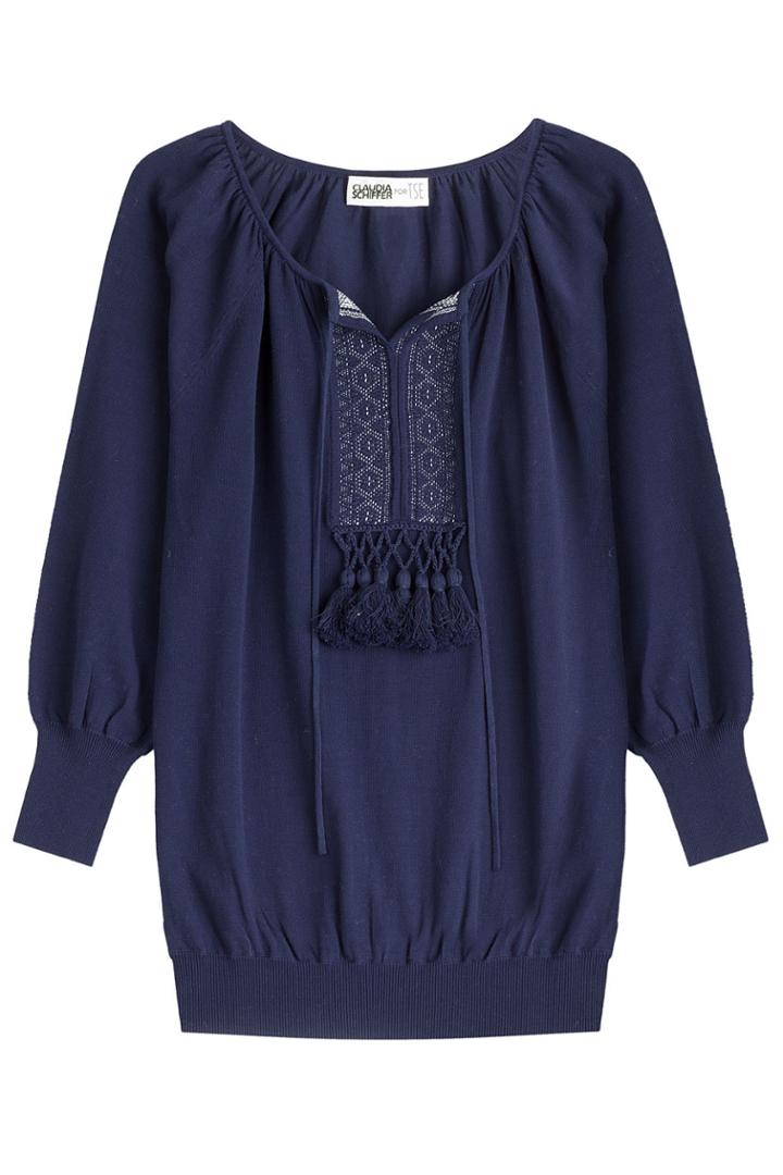 Claudia Schiffer For Tse Claudia Schiffer For Tse Knit Cotton Top With Tassels