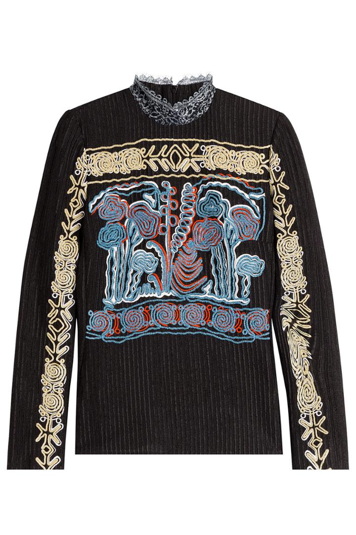 Peter Pilotto Peter Pilotto Embroidered High Neck Top - Black