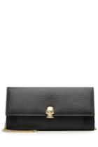 Alexander Mcqueen Alexander Mcqueen Embellished Leather Wallet With Chain Strap - Black