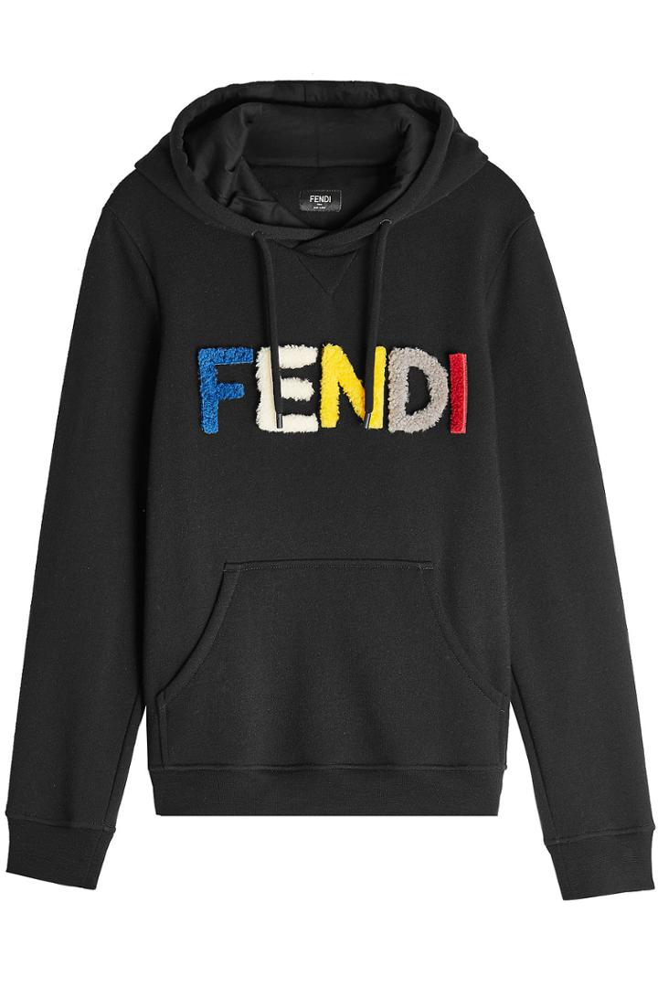 Fendi Fendi Wool Hoodie With Shearling Appliqué