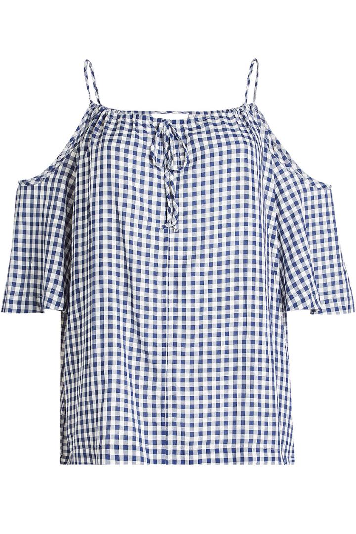 Velvet Velvet Gingham Blouse With Cold Shoulders
