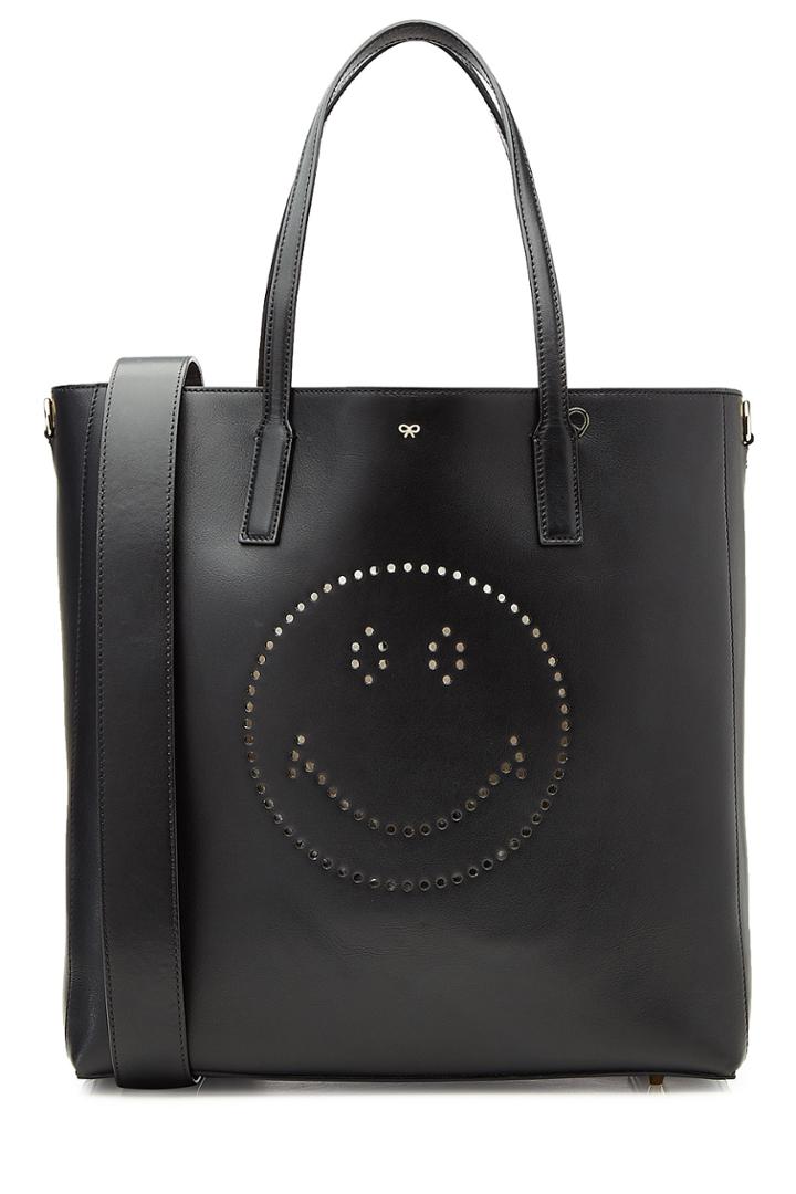 Anya Hindmarch Anya Hindmarch Ebury Featherweight Smiley Leather Tote - Black