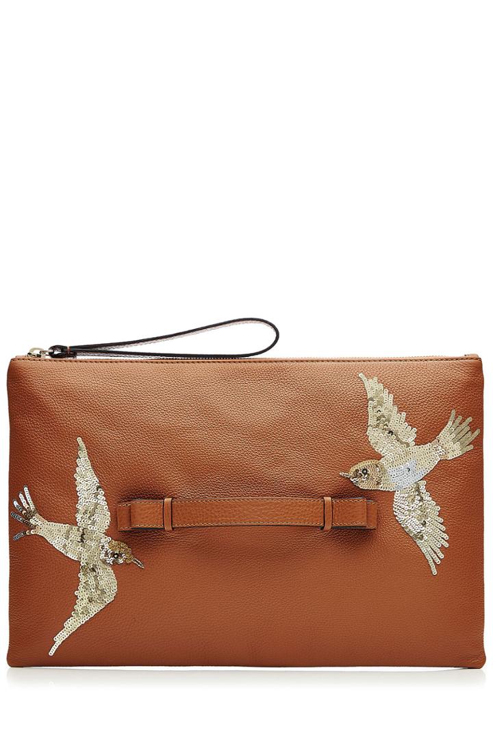 Red Valentino Red Valentino Leather And Sequin Clutch - Camel